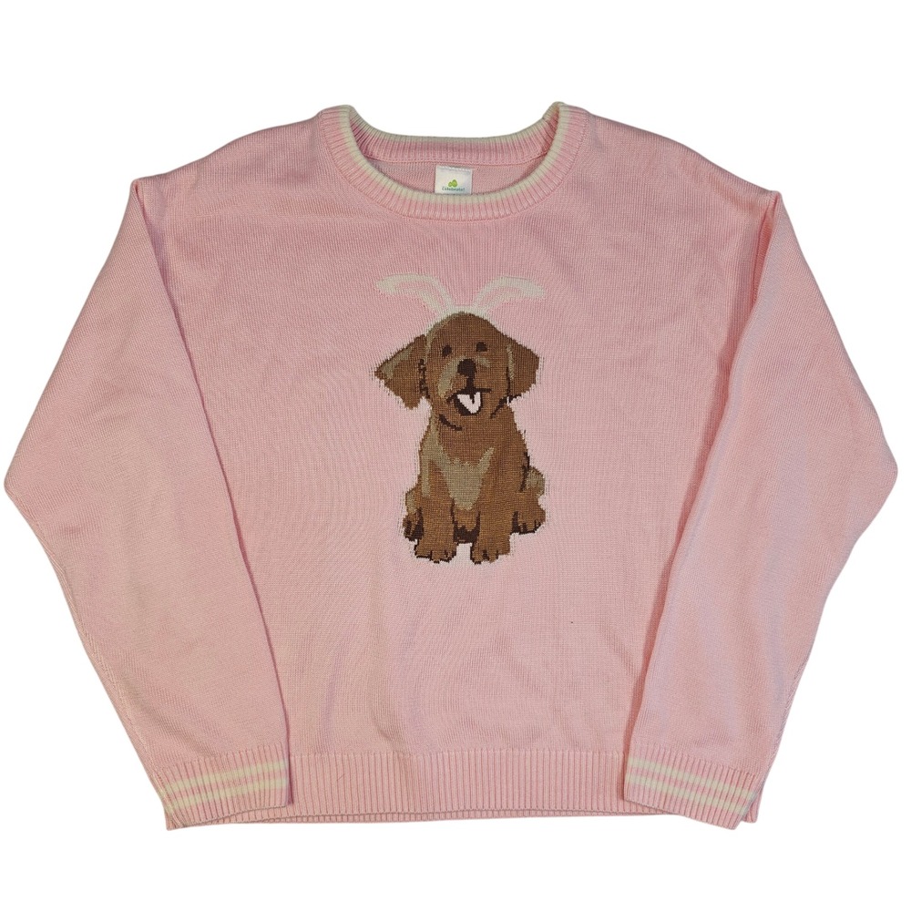 Way To Celebrate Easter Pink Puppy Bunny Ears Sweater Girls Large 10-12 Knit Top